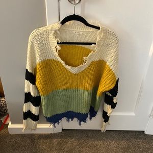Colorblock Destroyed Hem Sweater